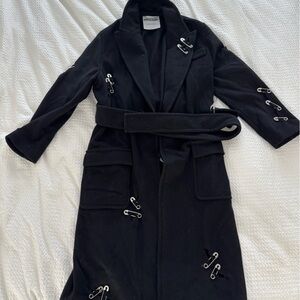 Moschino Black Trench Coat with Silver Details